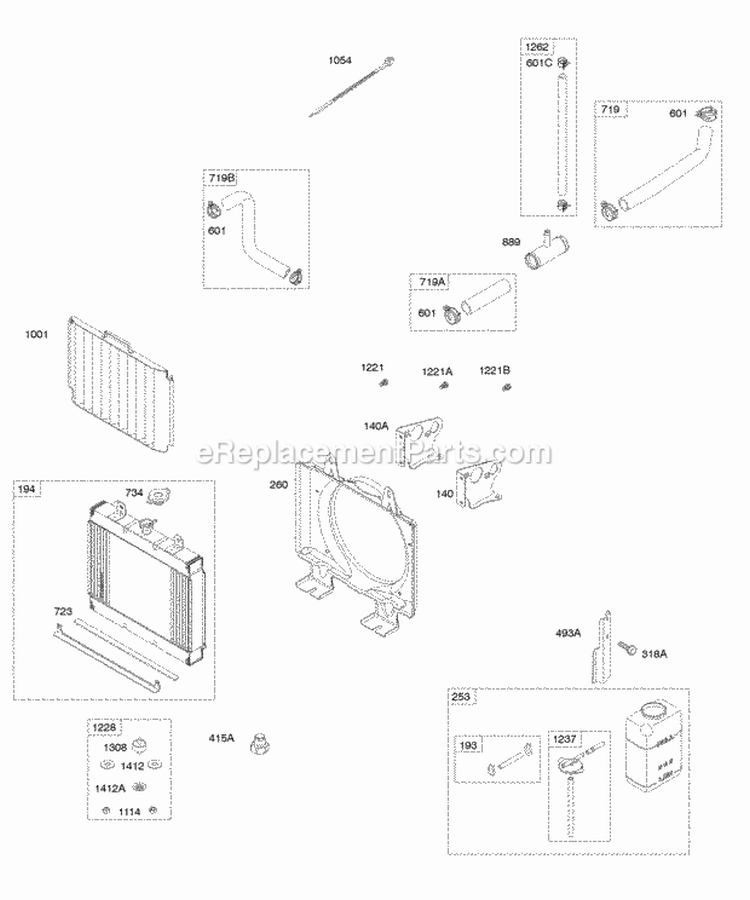 Radiator Radiator Hoses Diagram and Parts List for 612177-0100-E1  Briggs and Stratton Engine